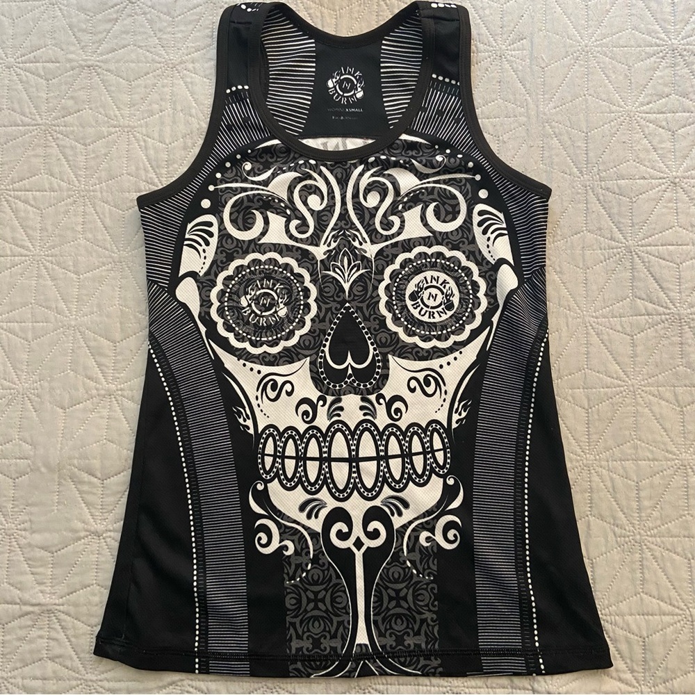 INKnBURN Black and White Sugar Skull Tank Top